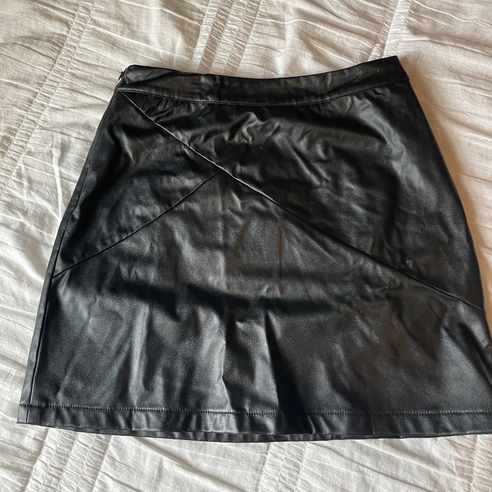 Shein Faux Leather Skirt, Asymmetrical stitching